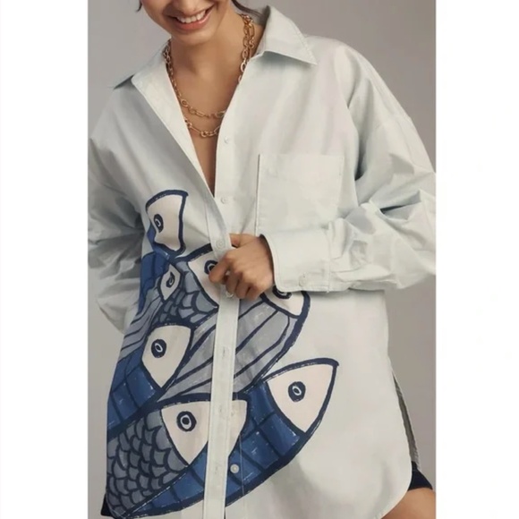 Anthropologie Maeve The Bennet Buttondown Shirt: Novelty Edition - Picture 3 of 4